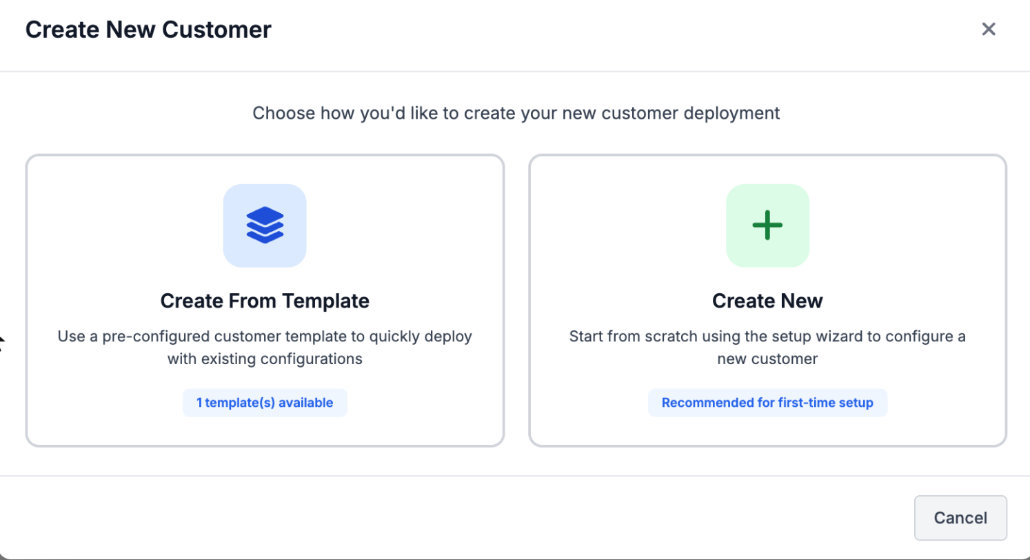 The Create New Customer prompt with two options: Create From Template and Create New