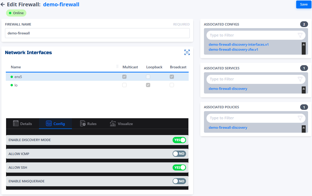 Firewall Config Page