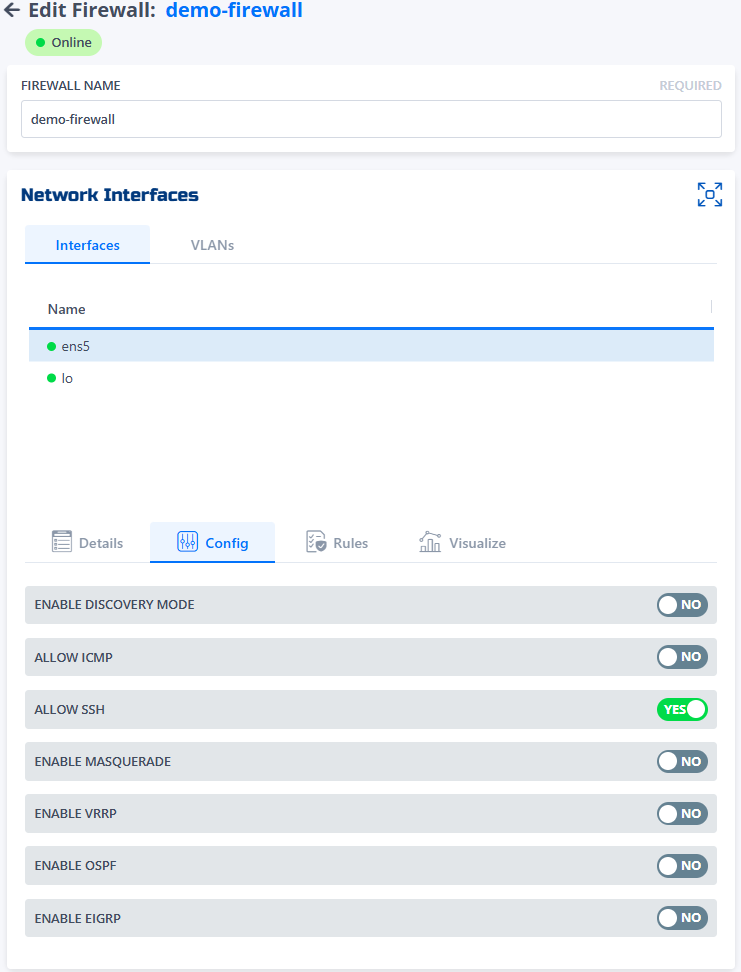 Firewall Config Page