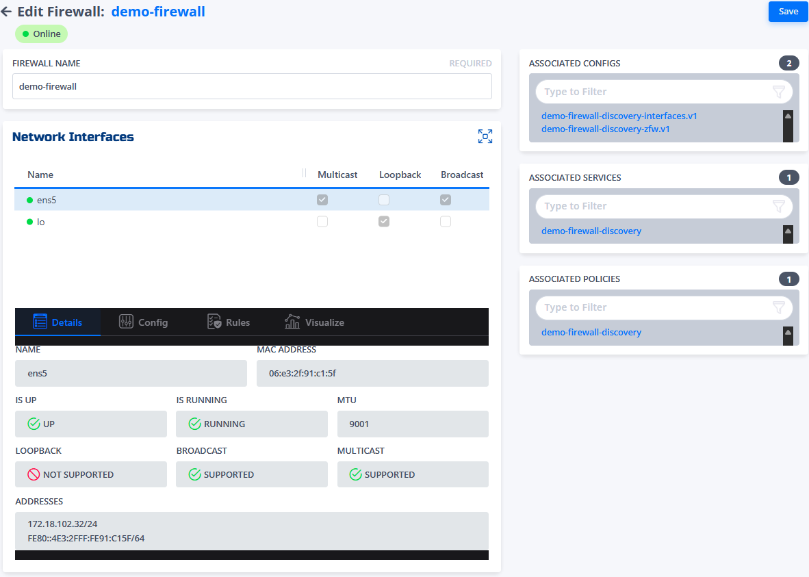 Firewall Details Page