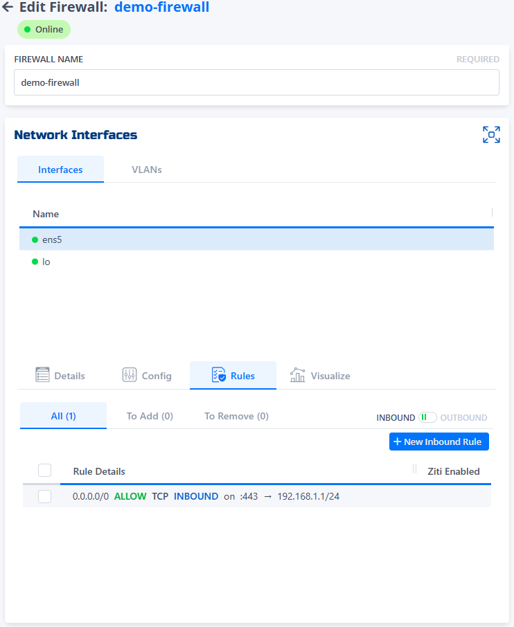 Firewall Rules Page