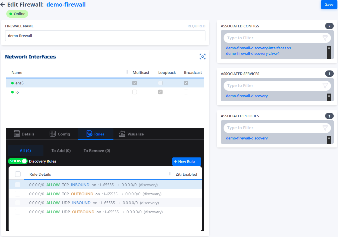 Firewall Rules Page