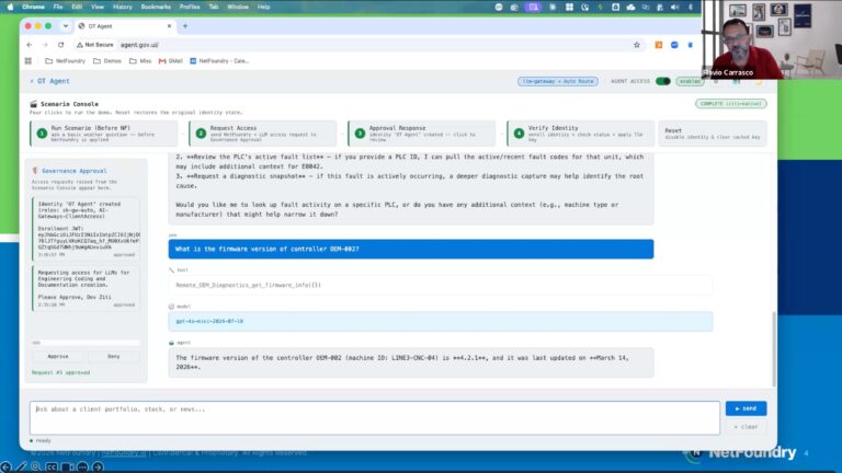 Watch our demo on AI security for OT networks. See how NetFoundry protects PLCs and critical infrastructure from rogue AI agents using outbound-only Zero Trust.